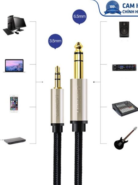Cáp âm thanh Audio 3.5mm to 6.5mm dài 1,5m chính hãng Ugreen 40803 cao cấp