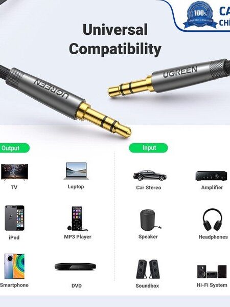 Cáp âm thanh audio AUX 3.5mm dương dương TRS dài 1,5M Ugreen 50356 cao cấp