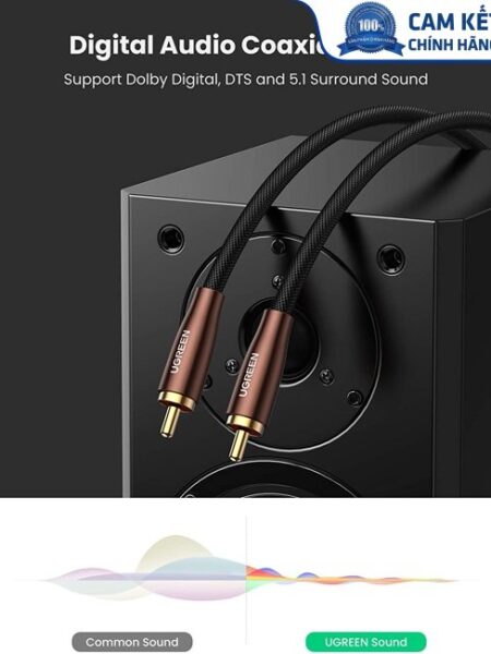 Cáp âm thanh Audio Coaxial RCA to RCA bọc Nynol dài 2M Ugreen 10190 cao cấp