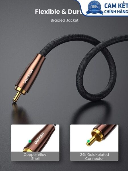 Cáp âm thanh Audio Coaxial RCA to RCA bọc Nynol dài 2M Ugreen 10190 cao cấp