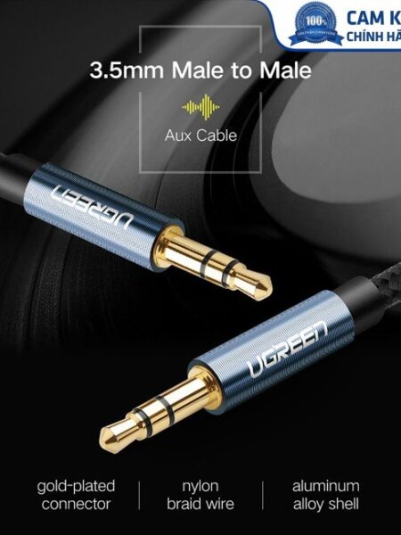 Cáp audio 3.5mm dài 5m dây bọc dù đầu bọc hợp kim Ugreen 10689 cao cấp