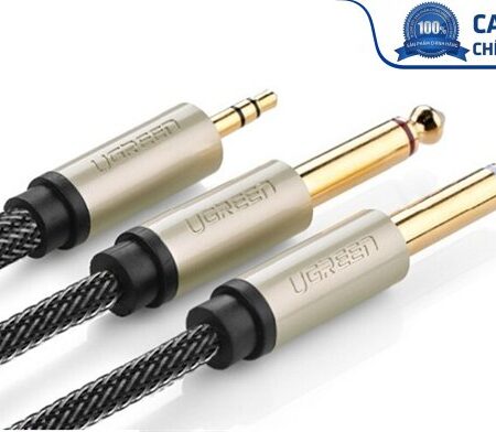 Cáp Audio 3,5mm to 2 đầu 6,5mm dài 2m chính hãng Ugreen 10615 mạ vàng cao cấp
