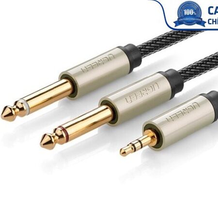 Cáp Audio 3,5mm to 2 đầu 6,5mm dài 2m chính hãng Ugreen 10615 mạ vàng cao cấp