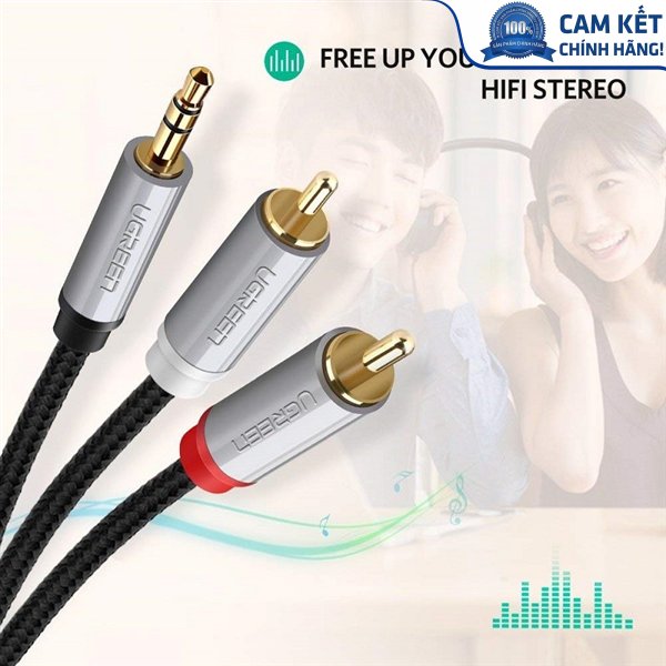 Cáp Audio 3,5mm to RCA dài 2m chính hãng Ugreen 40843 mạ vàng cao cấp
