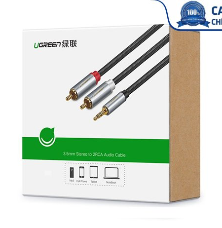 Cáp Audio 3,5mm to RCA dài 2m chính hãng Ugreen 40843 mạ vàng cao cấp