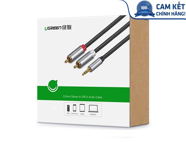Cáp Audio 3,5mm to RCA dài 2m chính hãng Ugreen 40843 mạ vàng cao cấp