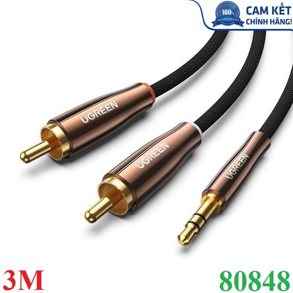 Cáp audio âm thanh 3.5mm ra 2 RCA dài 3M Ugreen 80848 cao cấp
