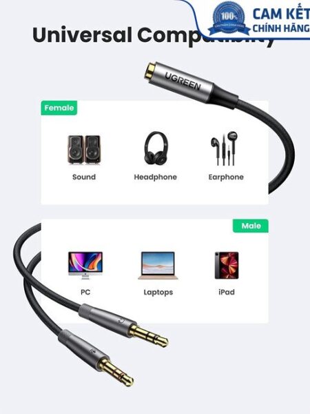 Cáp chữ Y gộp Mic & Loa sang tai nghe có Mic Ugreen 50255 cao cấp (đầu bọc hợp kim)