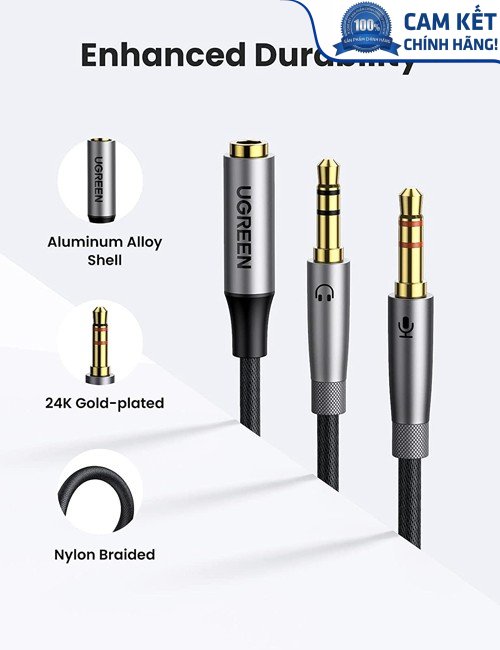 Cáp chữ Y gộp Mic & Loa sang tai nghe có Mic Ugreen 50255 cao cấp (đầu bọc hợp kim)
