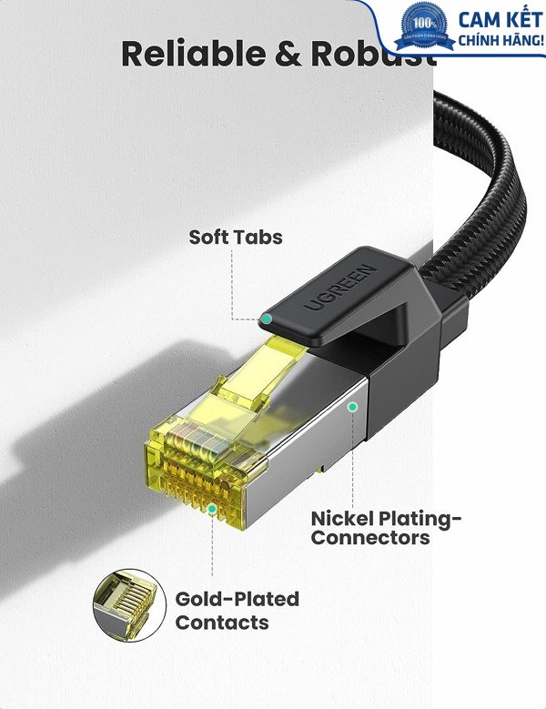 Cáp mạng CAT7 đúc sẵn dẹt dài 10M tốc độ 10Gbps 600Mhz 30AWG U/FTP Ugreen 40165 cao cấp (bện Nylon)