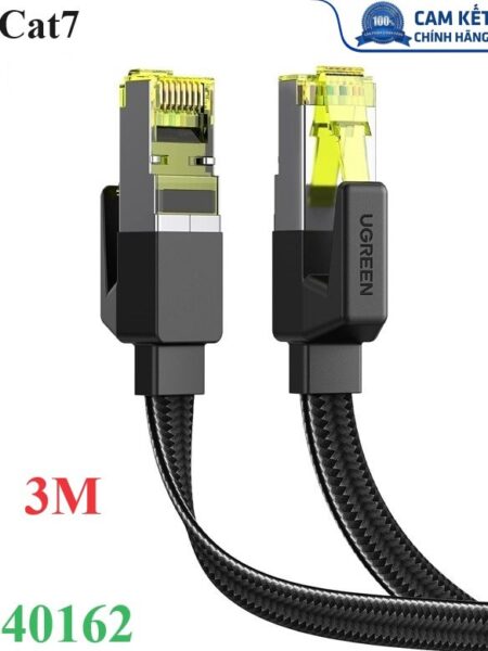 Cáp mạng CAT7 đúc sẵn dẹt dài 3M tốc độ 10Gbps 600Mhz 30AWG U/FTP Ugreen 40162 cao cấp (bện Nylon)