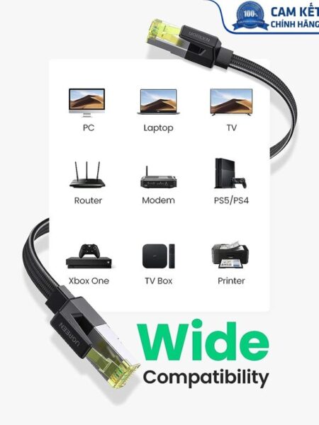 Cáp mạng CAT7 đúc sẵn dẹt dài 3M tốc độ 10Gbps 600Mhz 30AWG U/FTP Ugreen 40162 cao cấp (bện Nylon)