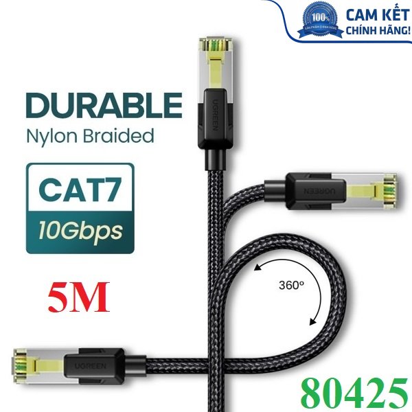 Cáp mạng Cat7 vỏ bọc Nylon dài 5M băng thông 10Gbps 600MHZ Ugreen 80425 cao cấp