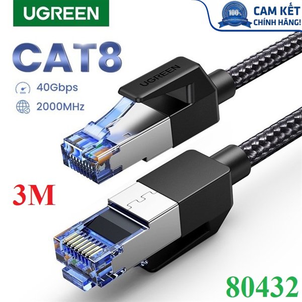 Cáp mạng Cat8 đúc sẵn bọc dù dài 3M Ugreen 80432 cao cấp