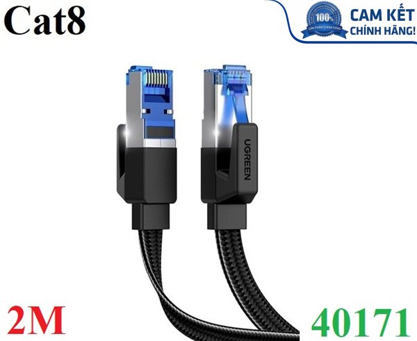 Cáp mạng CAT8 đúc sẵn dẹt dài 2M tốc độ 40Gbps 2000Mhz 26AWG U/FTP Ugreen 40171 cao cấp