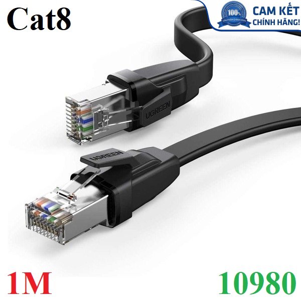 Cáp mạng đúc sẵn dẹt Cat8 U-FTP 30AWG 2000Mhz dài 1M Ugreen 10980 cao cấp