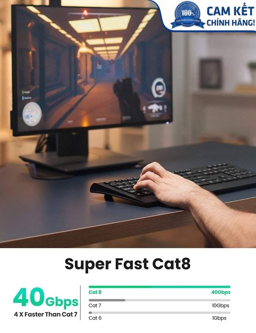 Cáp mạng đúc sẵn dẹt Cat8 U-FTP 30AWG 2000Mhz dài 1M Ugreen 10980 cao cấp