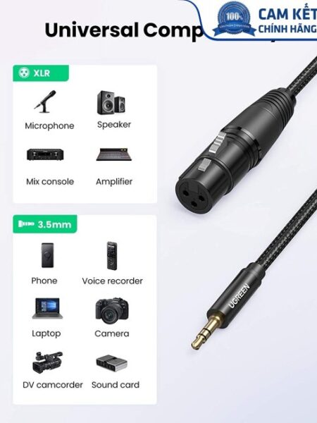 Cáp Micro 3.5mm to XLR âm bọc Nylon dài 2M Ugreen 20244 cao cấp