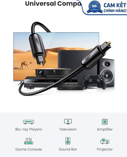 Cáp quang âm thanh Digital Optical Audio Toslink dài 3m Ugreen 70893 cao cấp