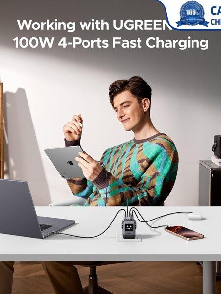 Củ sạc nhanh 100W GaN Robot 4 cổng, 3 USB Type-C và 1 USB Type-A Hỗ trợ QC4+, PD3.0 Ugreen 45514B