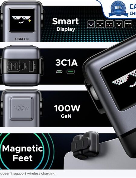Củ sạc nhanh 100W GaN Robot 4 cổng, 3 USB Type-C và 1 USB Type-A Hỗ trợ QC4+, PD3.0 Ugreen 45514B