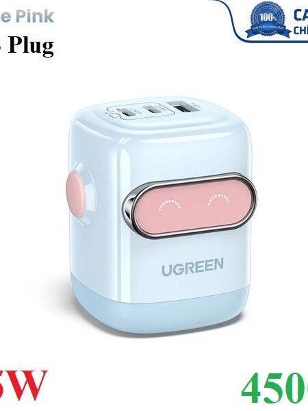 Củ sạc nhanh hình Robot 65W 3 cổng Type-C x2, Type-A x1 Ugreen 45003 cao cấp (US Plug)