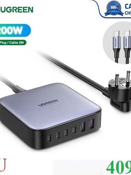 Củ sạc nhanh Nexode 200W GaN II 6 cổng, USB Type-C x4, USB Type-A x2 Ugreen 40914 chính hãng (EU)