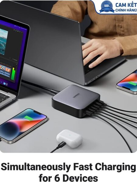 Củ sạc nhanh Nexode 200W GaN II 6 cổng, USB Type-C x4, USB Type-A x2 Ugreen 40914 chính hãng (EU)