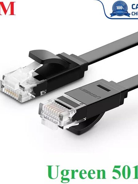 Dây cáp mạng đúc sẵn dẹt Cat6 UTP dài 10m 26AWG Ugreen 50178 cao cấp (màu đen)