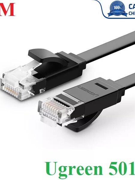 Dây cáp mạng đúc sẵn dẹt Cat6 dài 15m 26AWG Ugreen 50180 cao cấp (màu đen)