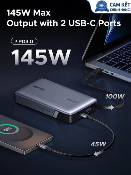 Pin dự phòng Nexode 20000mAh công suất 145W cho điện thoại laptop Ugreen 55992B/PB551 cao cấp