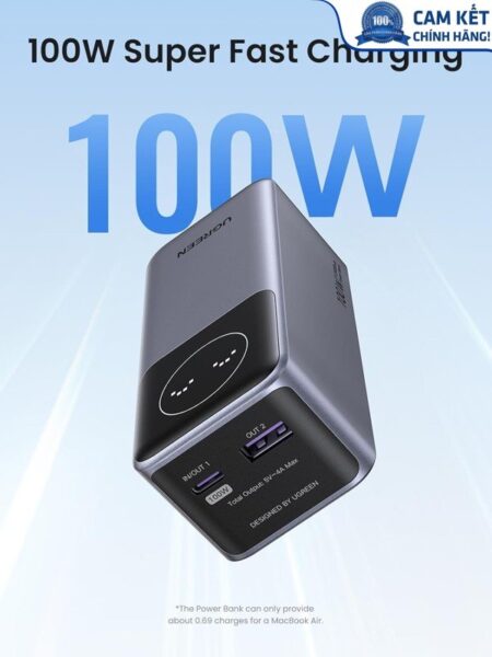 Pin sạc dự phòng Nexode 12000mAh 100W sạc nhanh 2 cổng Ugreen 35526B có màn hình cao cấp