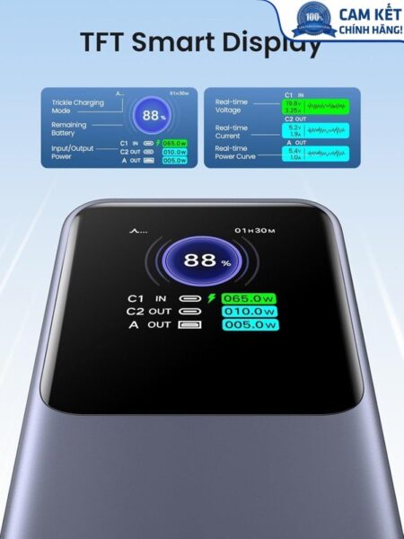 Pin sạc dự phòng Nexode 20000mAh 130W sạc nhanh 3 cổng Ugreen 35524B có màn hình cao cấp