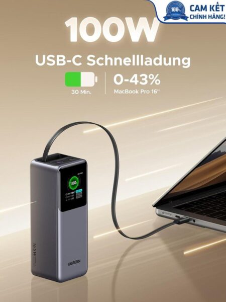 Sạc dự phòng Nexode PD 165W dung lượng 20000mAh Ugreen PB726 cao cấp (cáp rút liền)