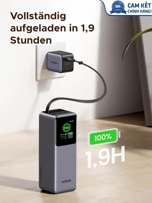 Sạc dự phòng Nexode PD 165W dung lượng 20000mAh Ugreen PB726 cao cấp (cáp rút liền)