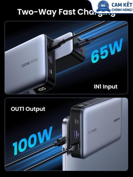 Sạc dự phòng PD 100W Nexode 20000mAh sạc nhanh 3 cổng PD 3.0 cho nhiều thiết bị Ugreen 25188 cao cấp