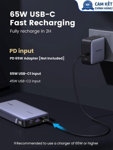 Sạc dự phòng PD 145W dung lượng 25000mAh hỗ trợ sạc nhanh 100W laptop Ugreen 90597A cao cấp