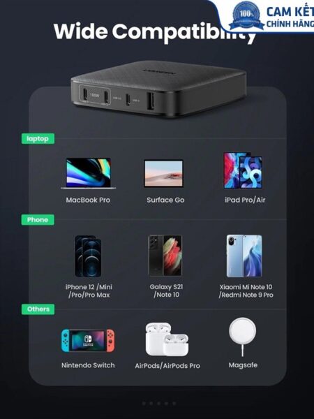 Sạc nhanh để bàn 100W 4 cổng USB Type-C x3, Type-A x1 Ugreen 70870 cao cấp