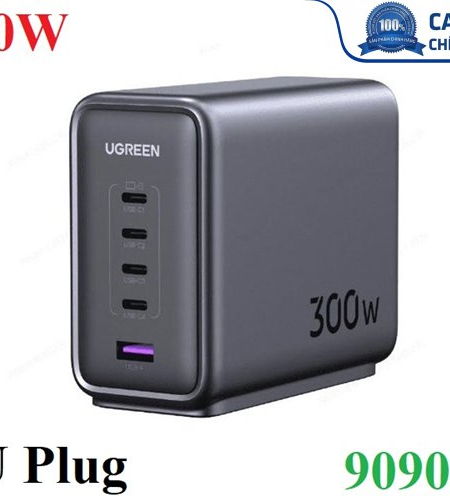 Sạc nhanh để bàn Nexode GaN 300W 5 cổng USB Type-C x4, Type-A x1 Ugreen 90903B cao cấp (EU Plug)