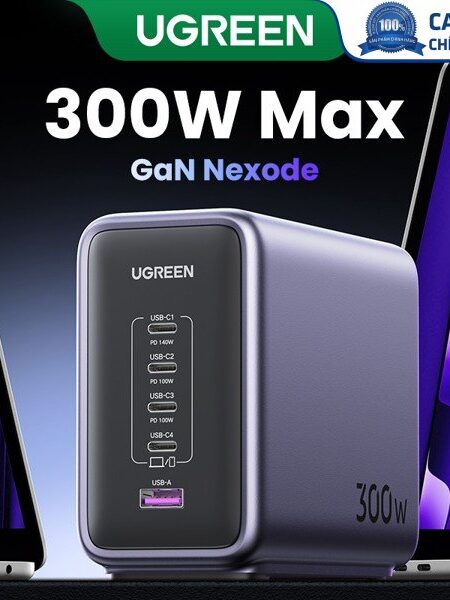Sạc nhanh để bàn Nexode GaN 300W 5 cổng USB Type-C x4, Type-A x1 Ugreen 90903B cao cấp (EU Plug)