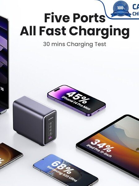 Sạc nhanh để bàn Nexode GaN 300W 5 cổng USB Type-C x4, Type-A x1 Ugreen 90903B cao cấp (EU Plug)