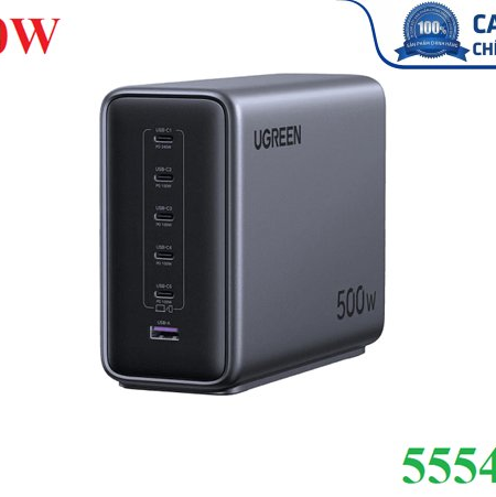 Trạm sạc nhanh để bàn Nexode 500W GaN, với 6 cổng sạc USB-C, USB-A Ugreen 55549B cao cấp